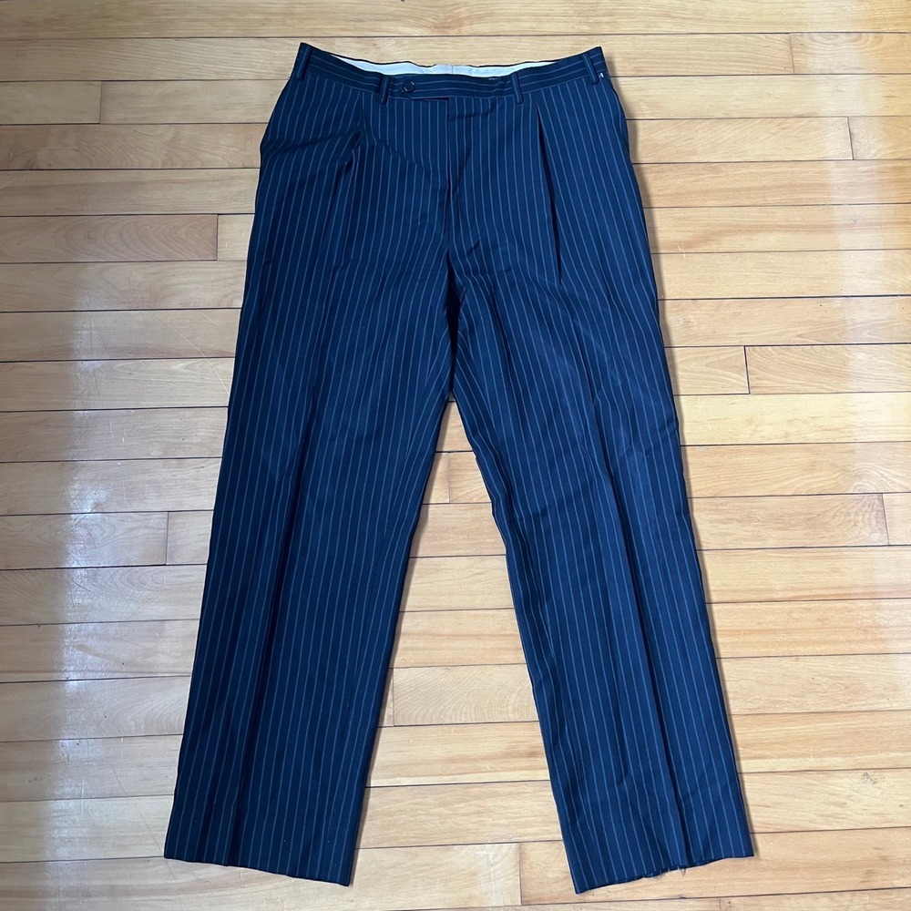 Canali Mens Navy Blue Pinstripe Wool Dress Pants Made in Italy Size 52 IT